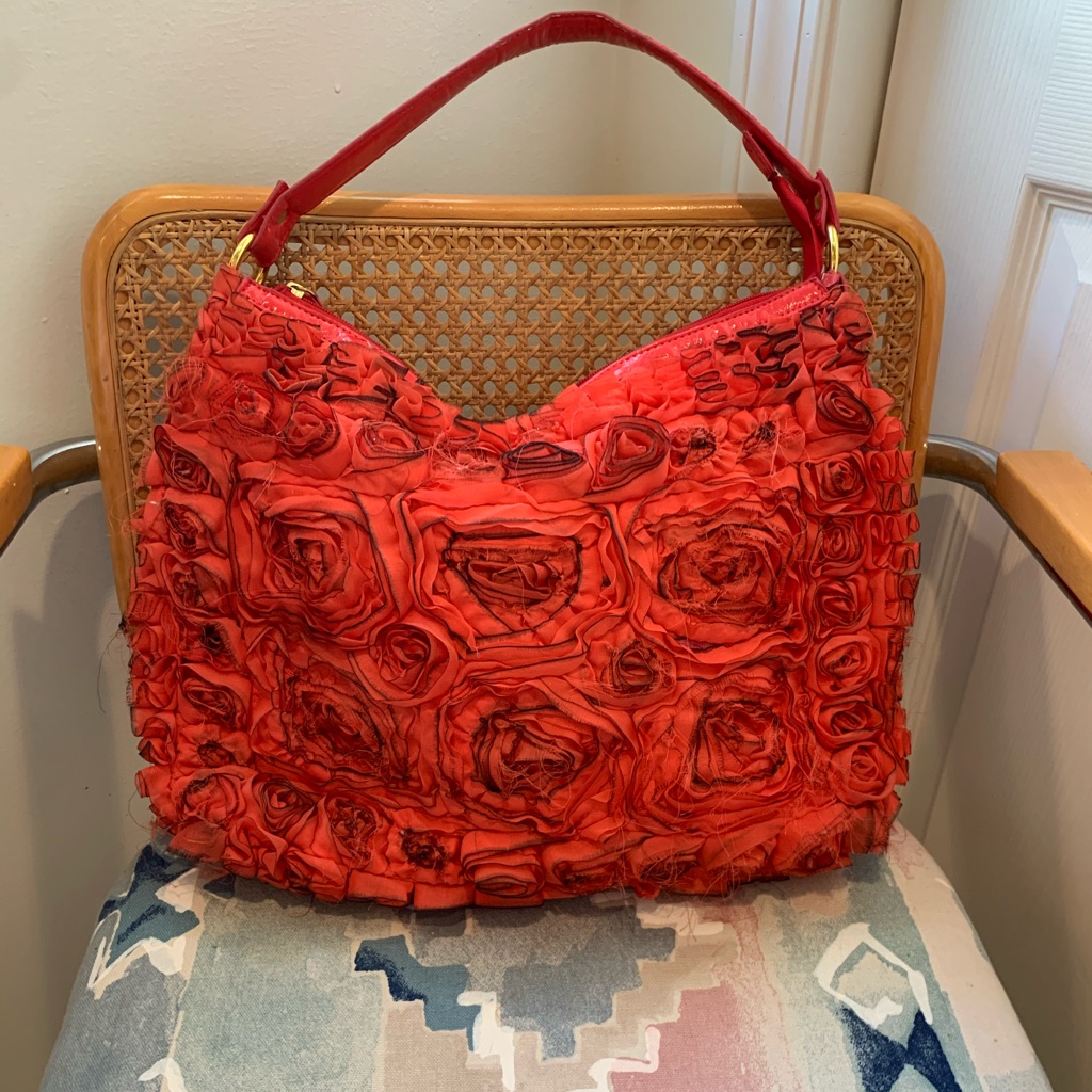 Textured Rosette Red Rose Purse